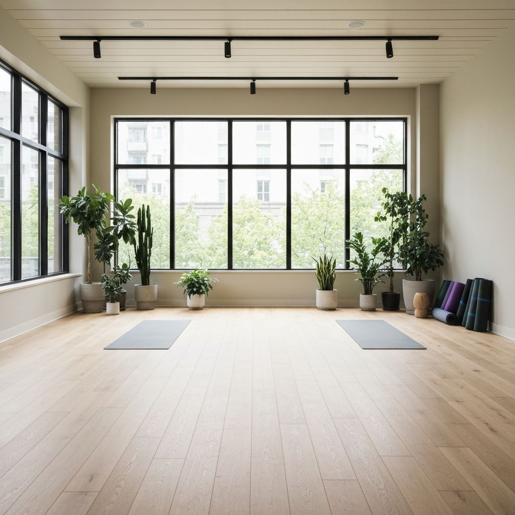 Modern yoga studio with natural light